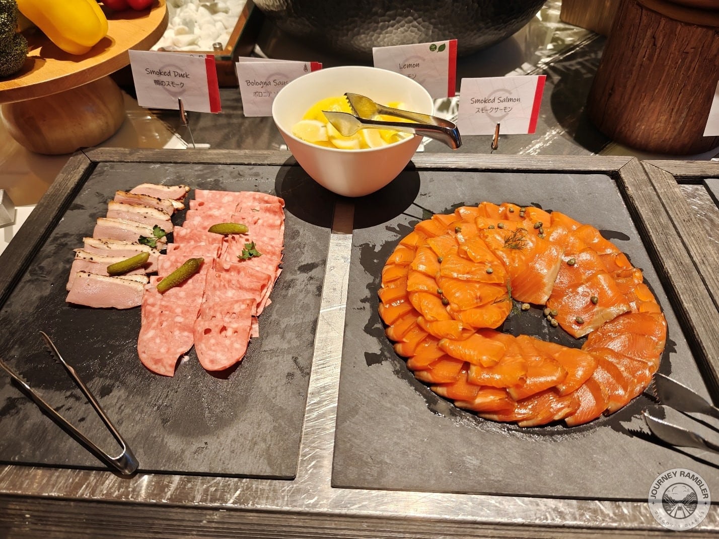 smoked duck, bologna sausage, and lots of smoked salmon