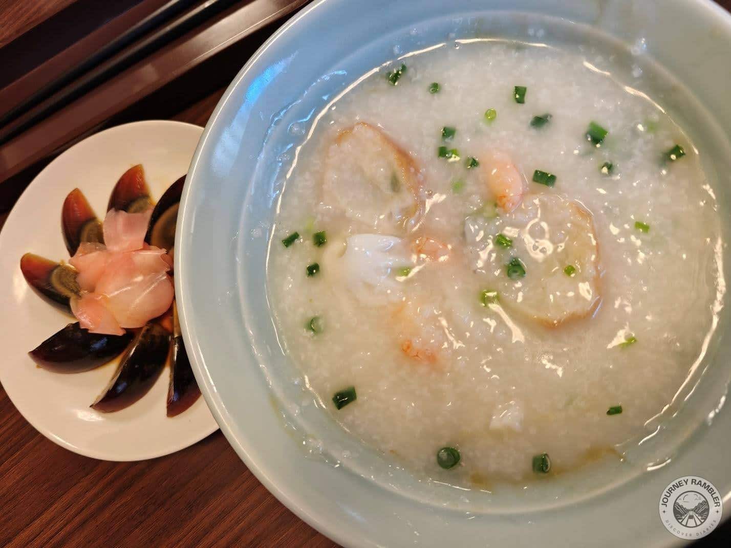 Shrimp Porridge with a side of century egg