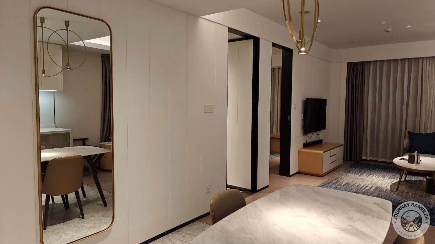 entrances to the service apartment's bedroom and bathroom