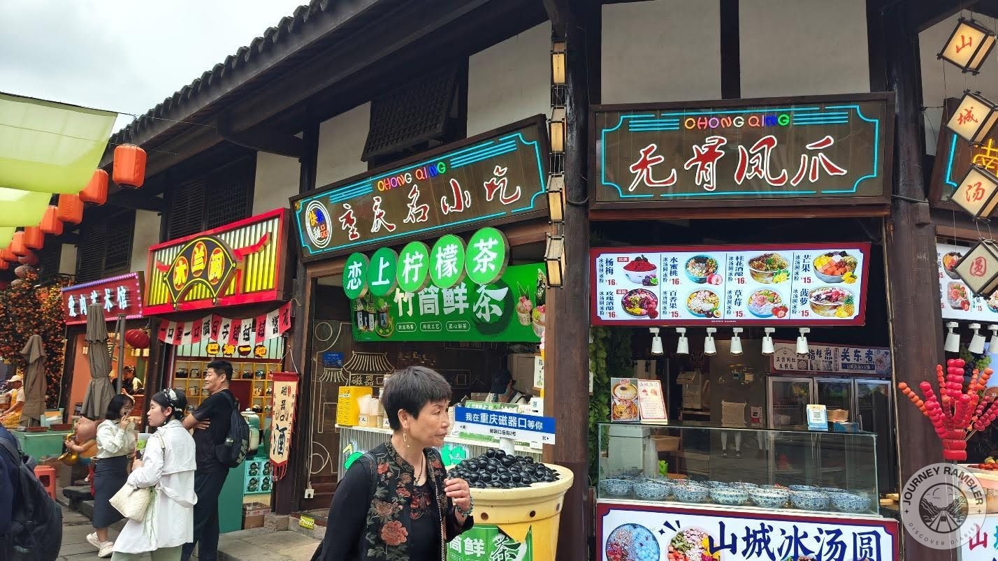 line of stalls that serve food