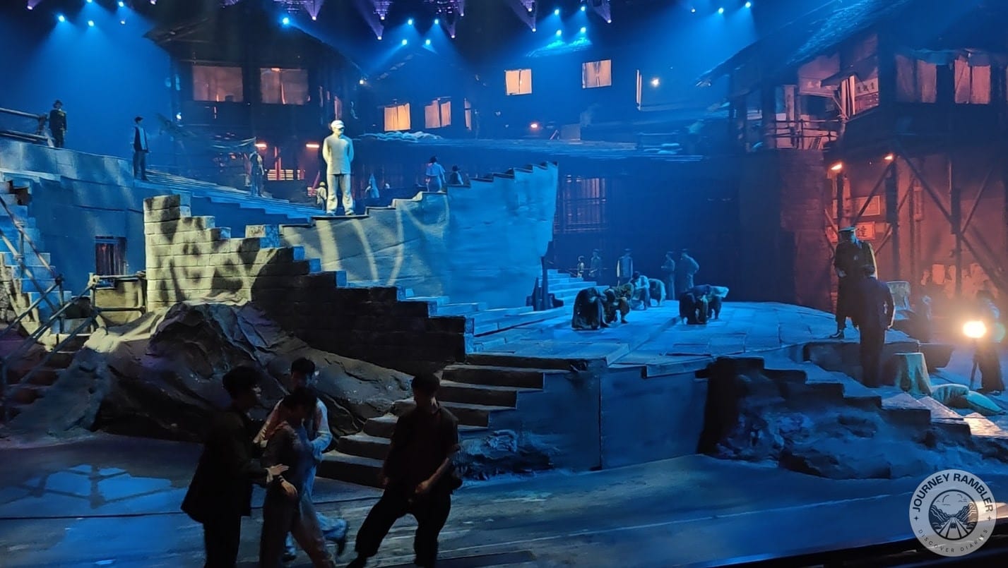 main stage as well as the house props in the background are all moving