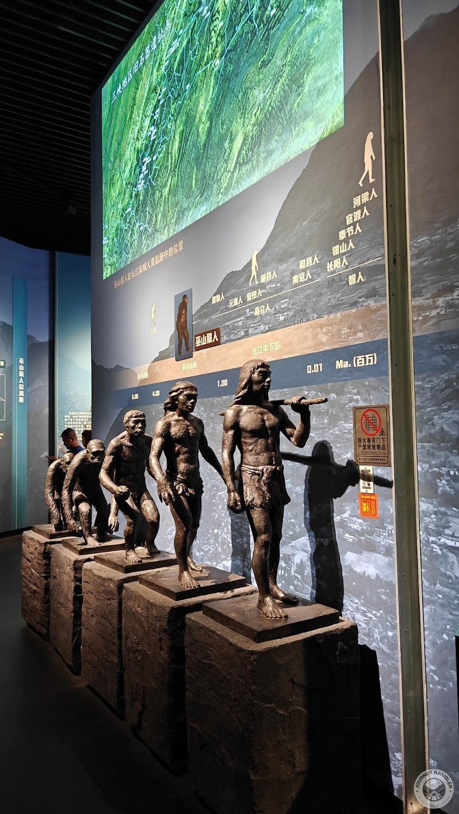 sculptures of a progression of hominids who lived in the Three Gorges area