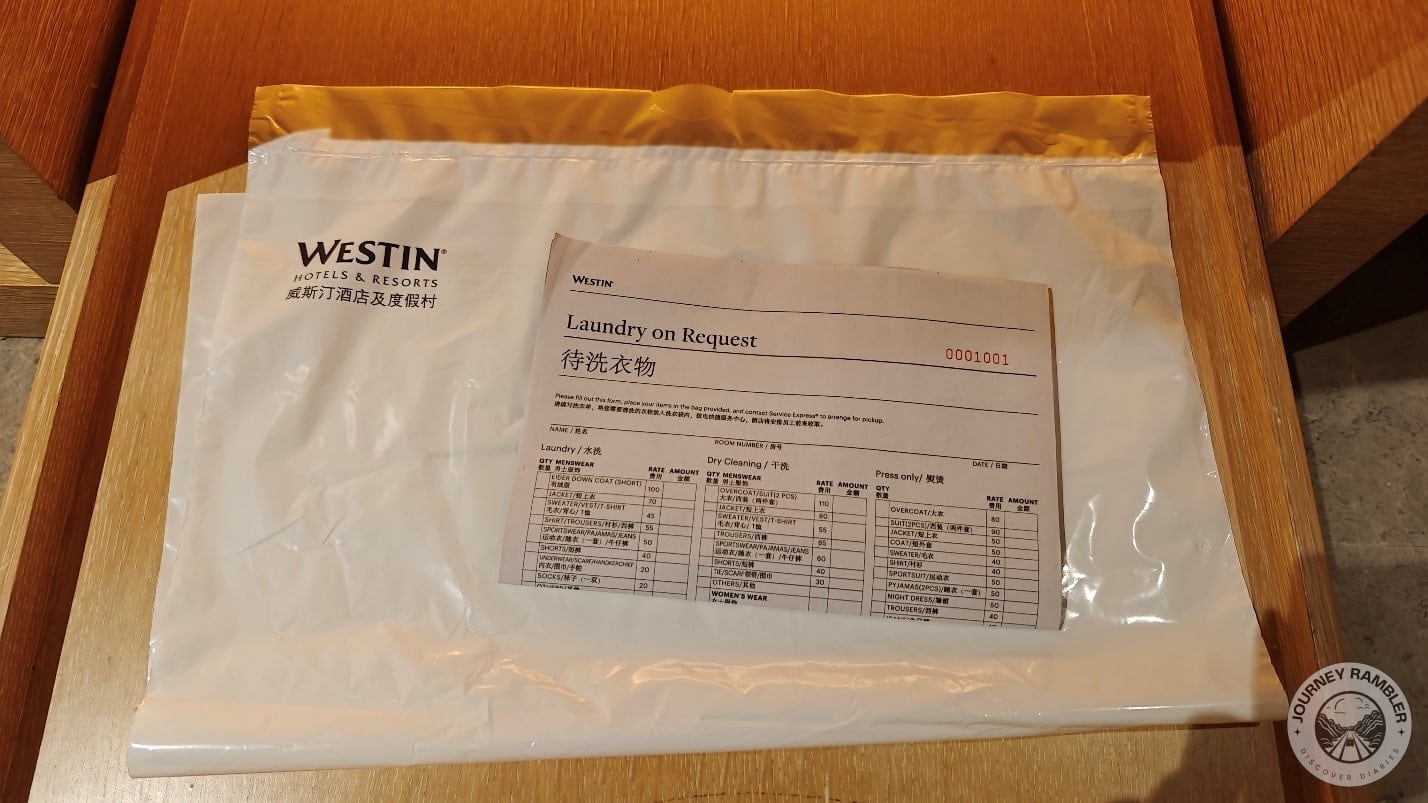laundry bag and a laundry request form