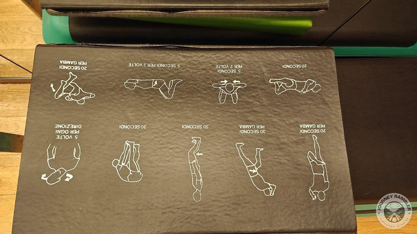 mat with instructions for the durations of the stretches