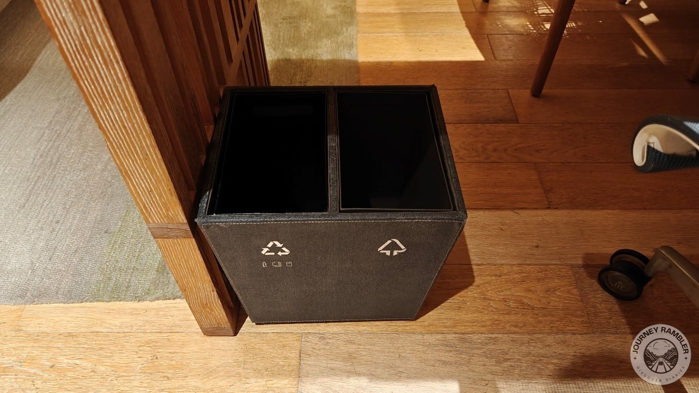 one of the room's trash bins