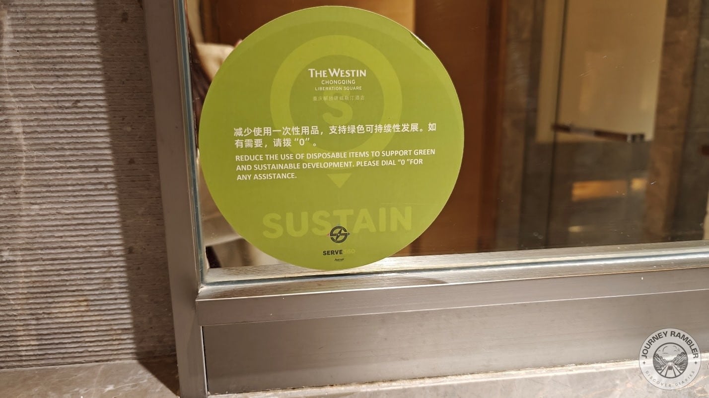 sign reminding guests to again reduce their use of disposables