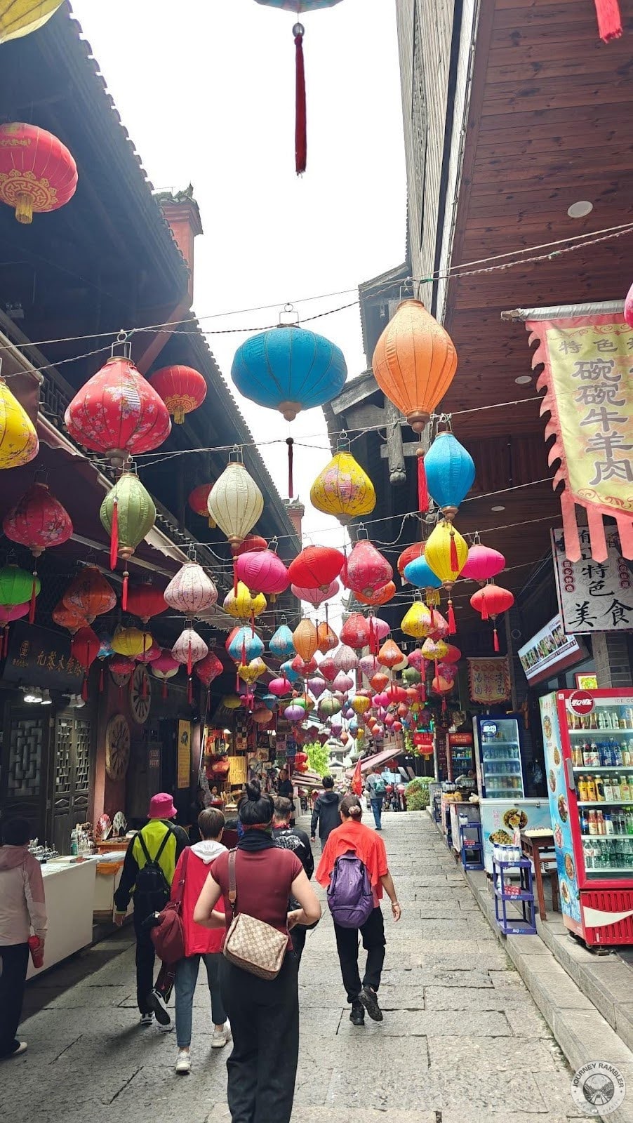 street with hanging lanterns