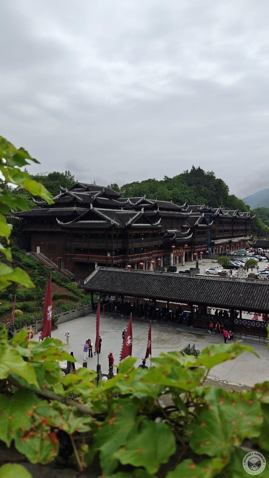 view of the activity down at the car park and the square outside of the Tourism Center