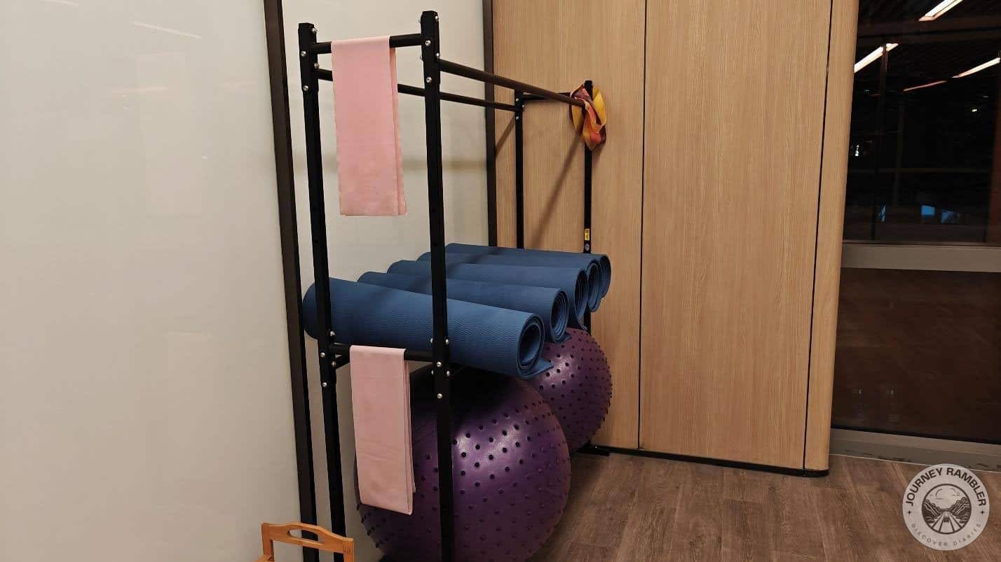 yoga mats and some very large exercise balls