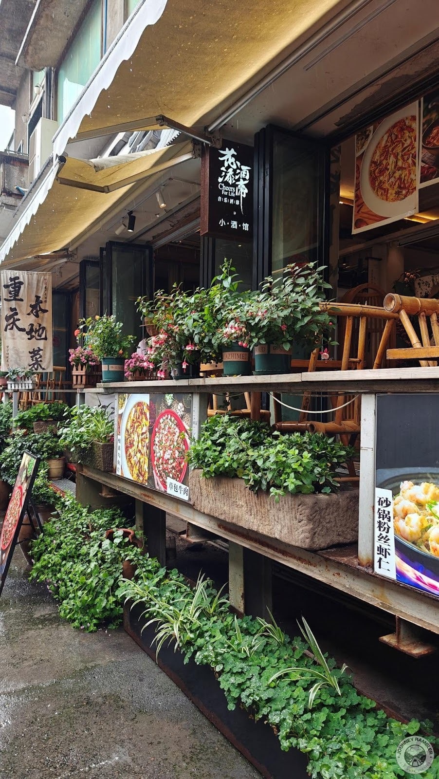 potted plants at establishment that advertises something called “wei lu zu cha”