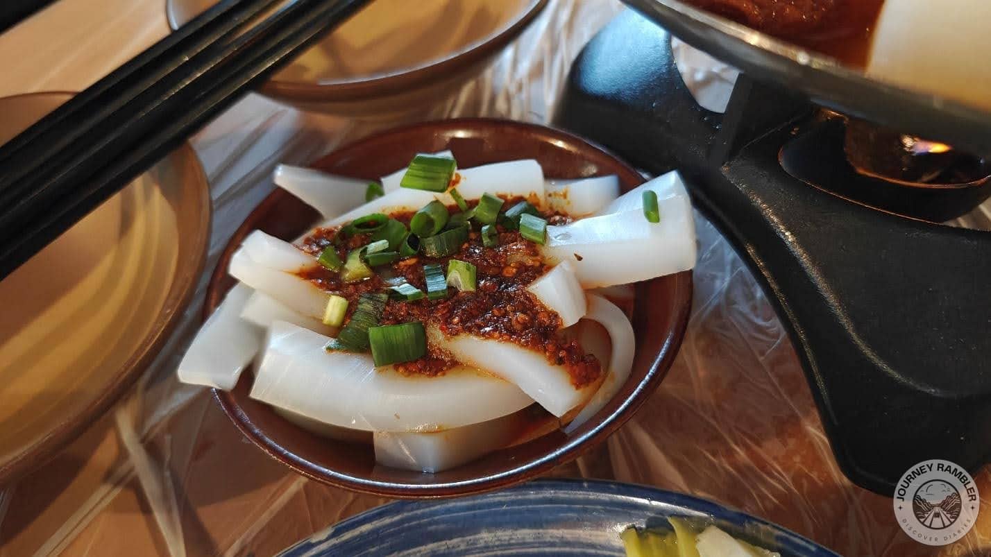 small bowl of Liangfen or Mung Bean Jelly Noodles