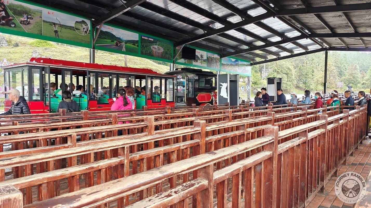 take a small train for around 5 minutes to the park