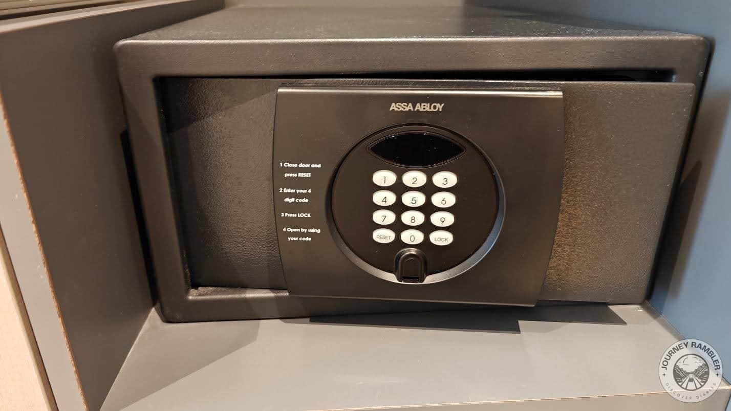 close-up of the in-room safe