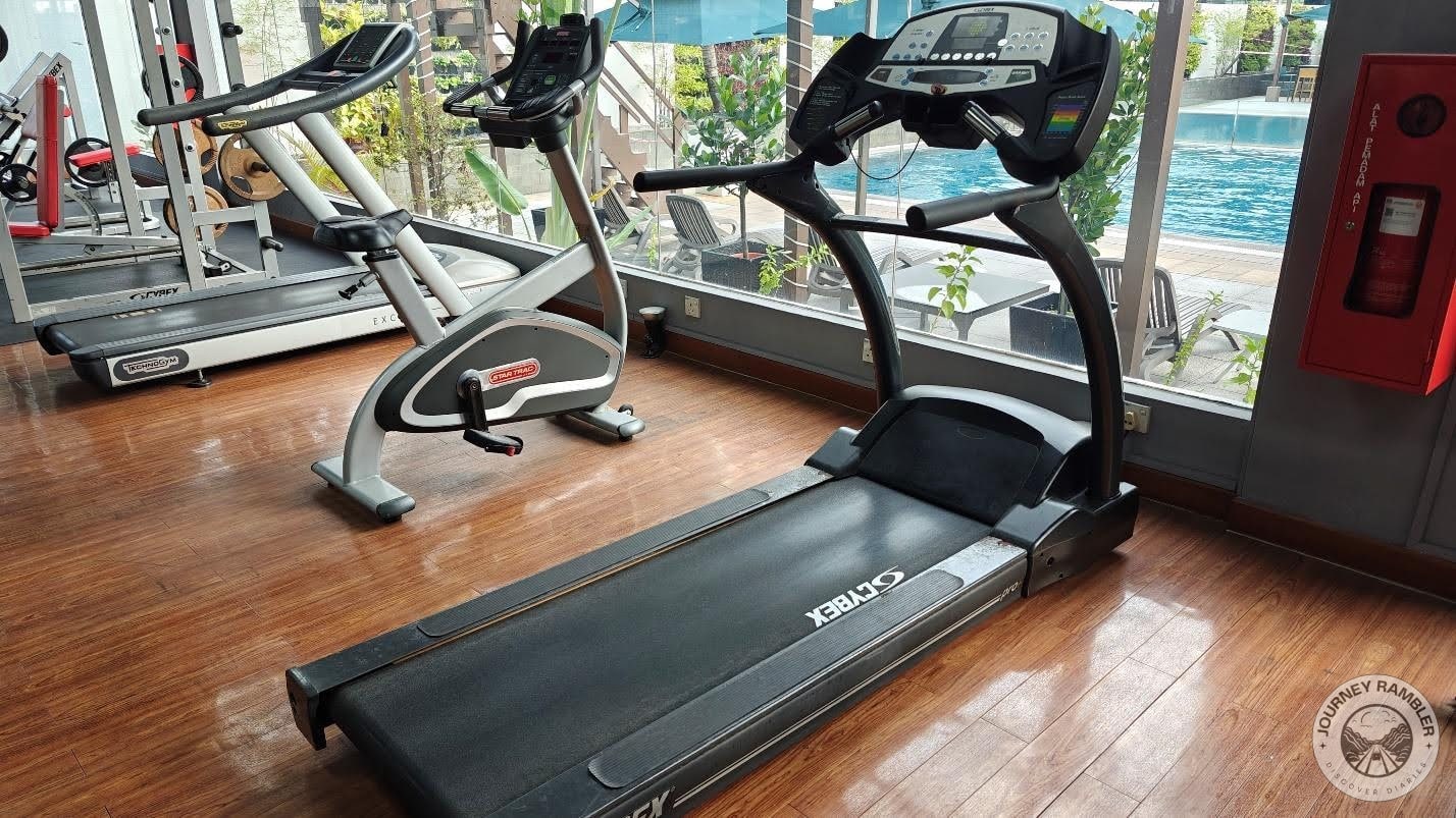 closer look at the treadmills and the stationary bike