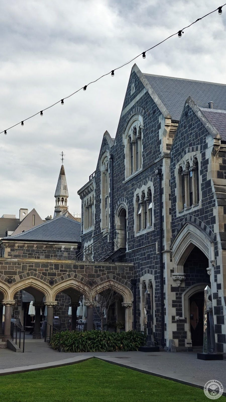 closeup of the pointed arches and the elaborate window tracery