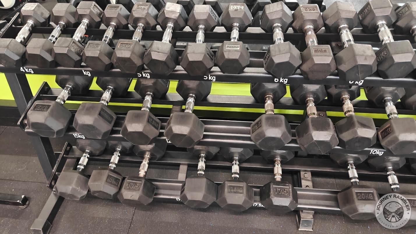 dumbbells and kettlebells in all sizes and weights