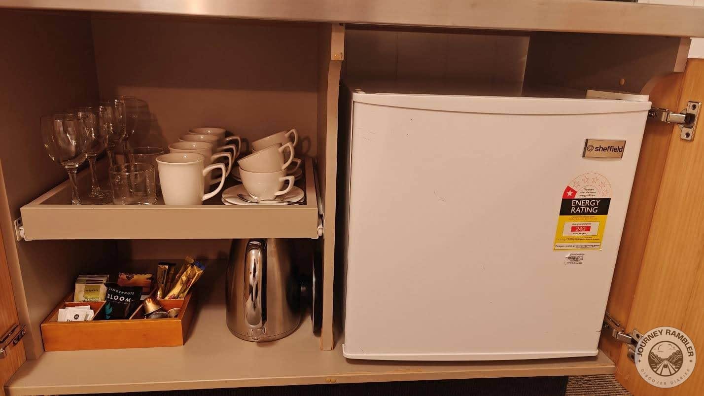 minibar below the TV