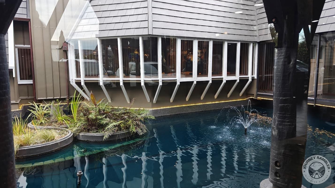 All the buildings surrounding the pool had large windows