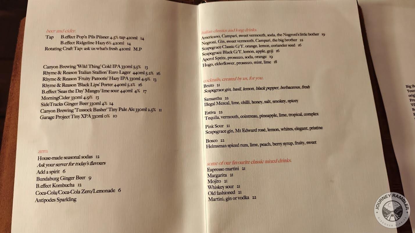 Francesca also had a varied drinks menu