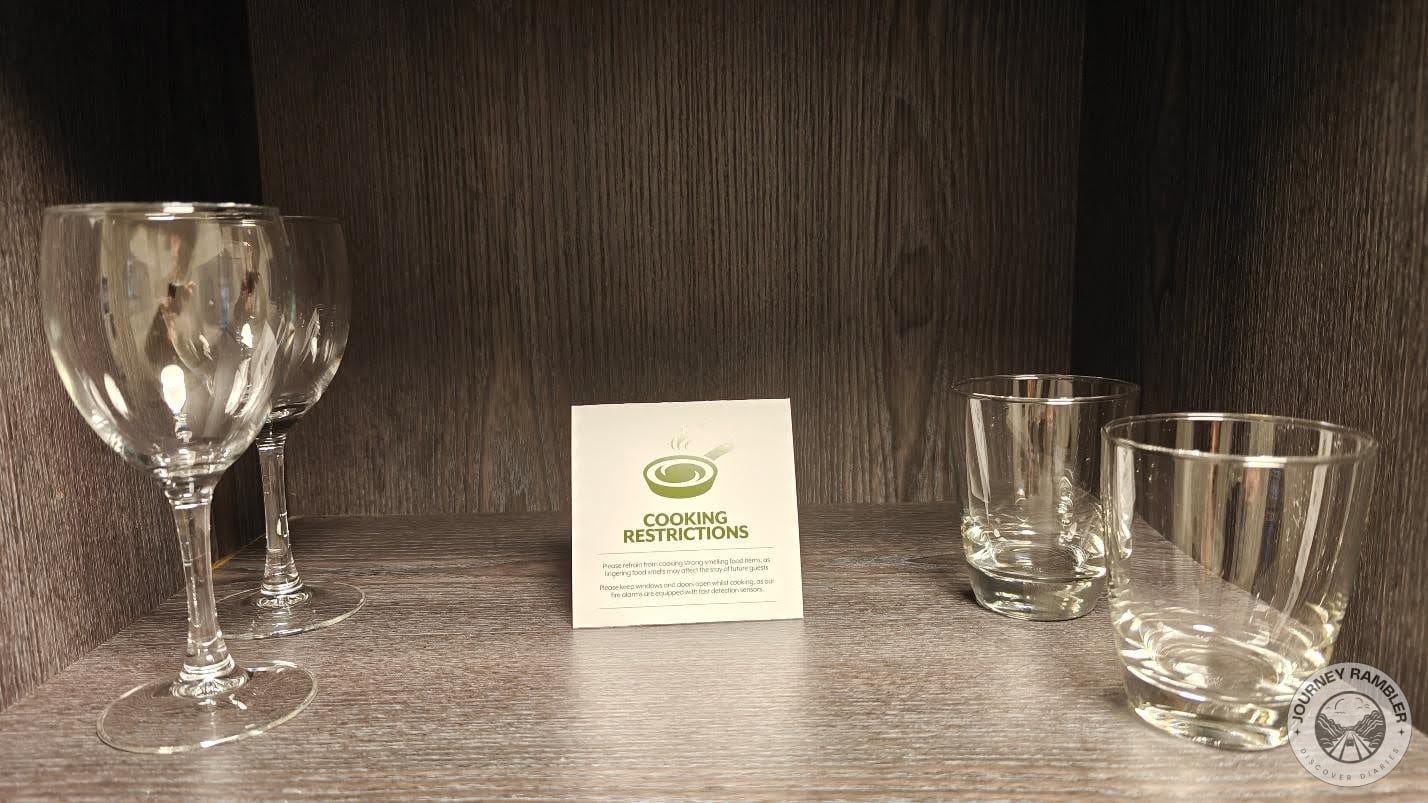 Glasses had been placed on the shelves