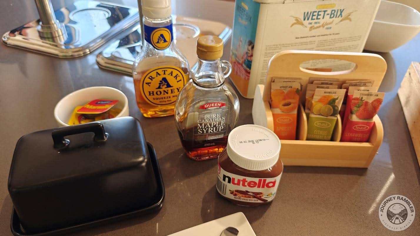 Jars of honey, maple syrup and Nutella