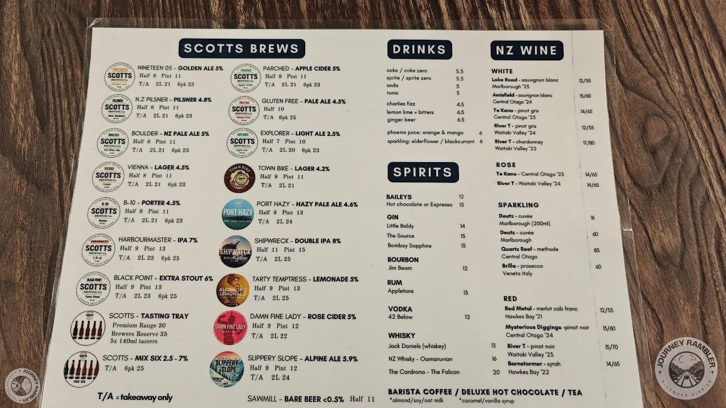 another menu for drinks