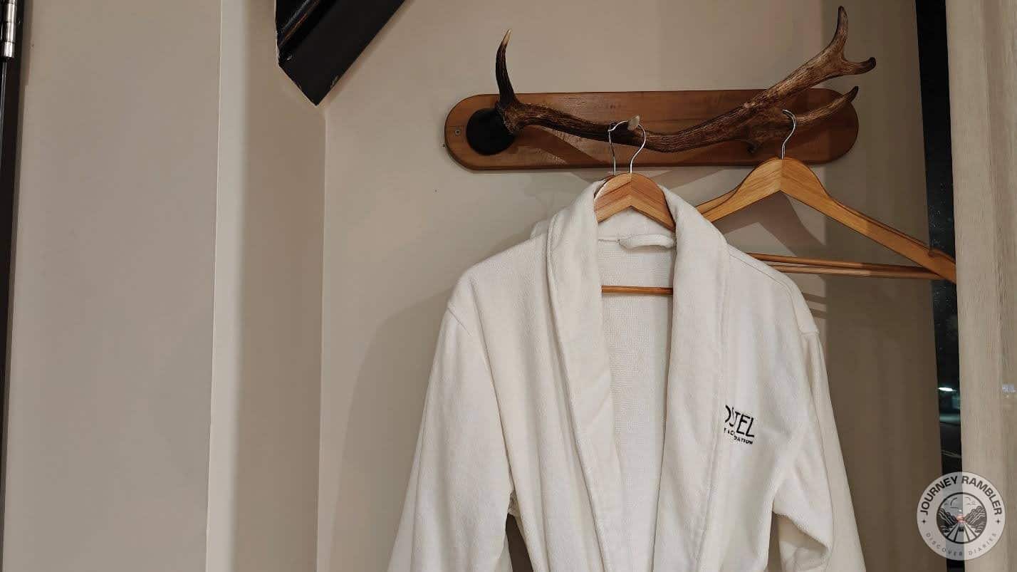 bathrobe and an extra clothes hanger