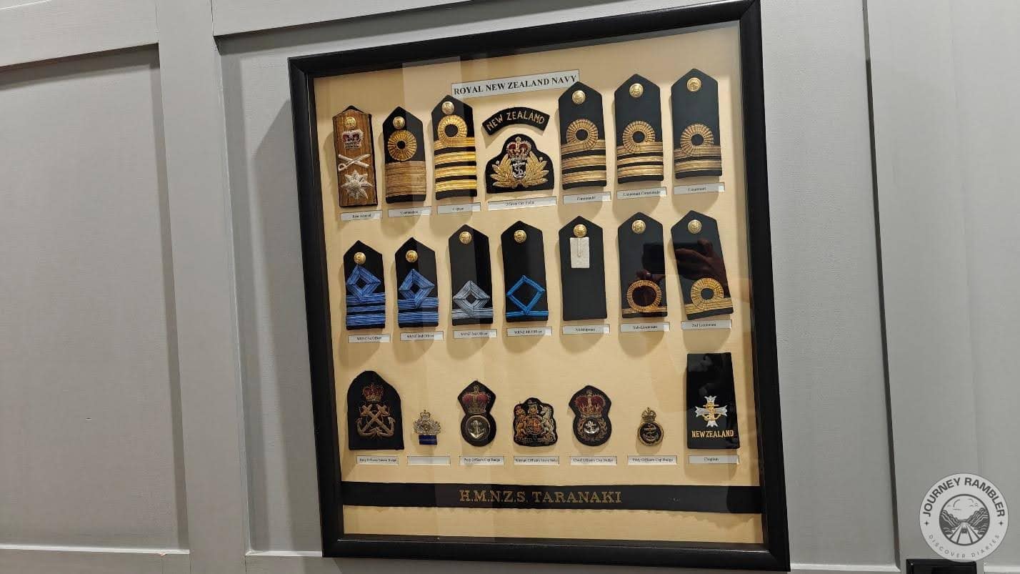 board with all the logos, patches and positions of the Royal New Zealand Navy