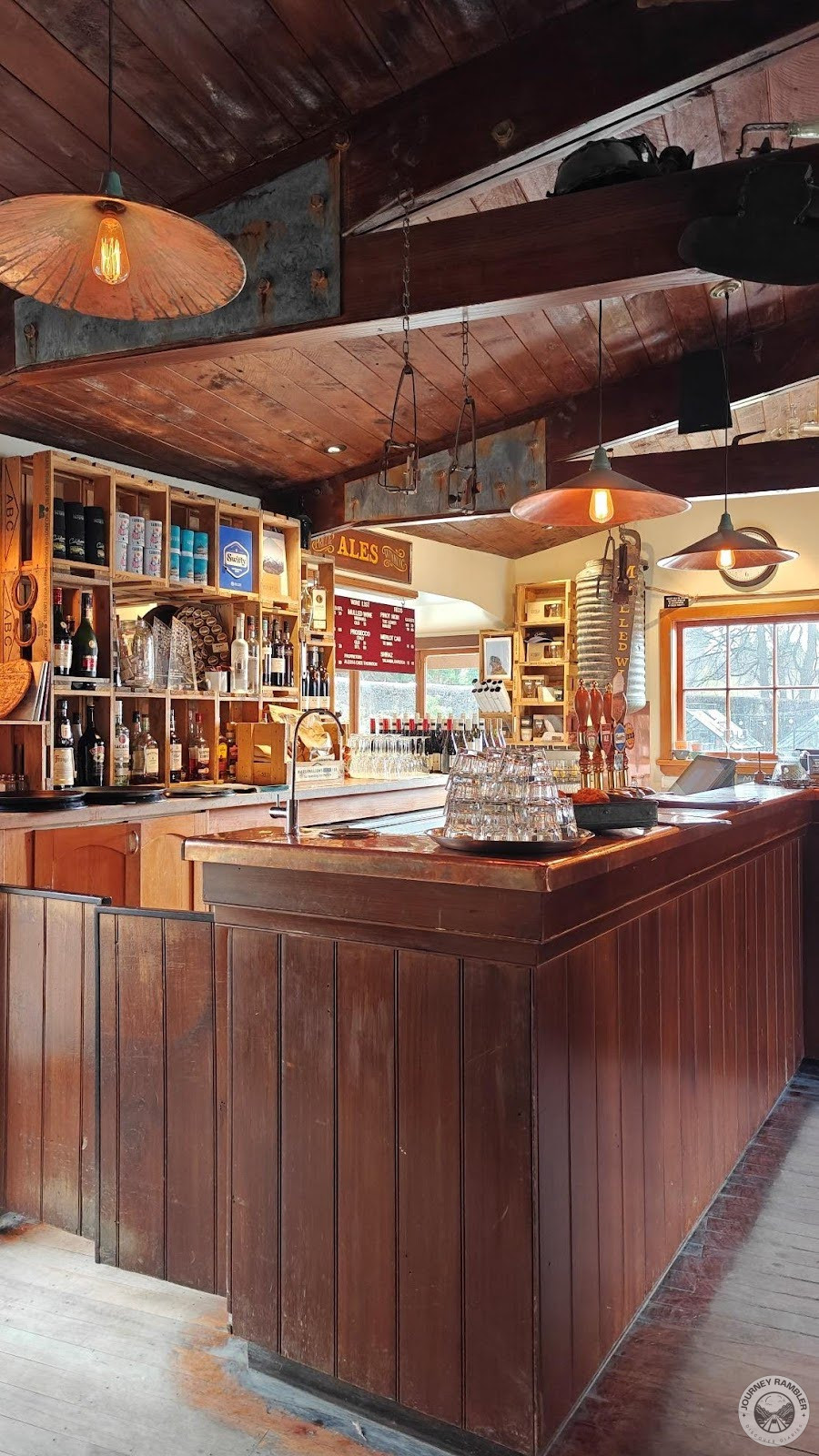 ceiling and the bar counter were all made of wood
