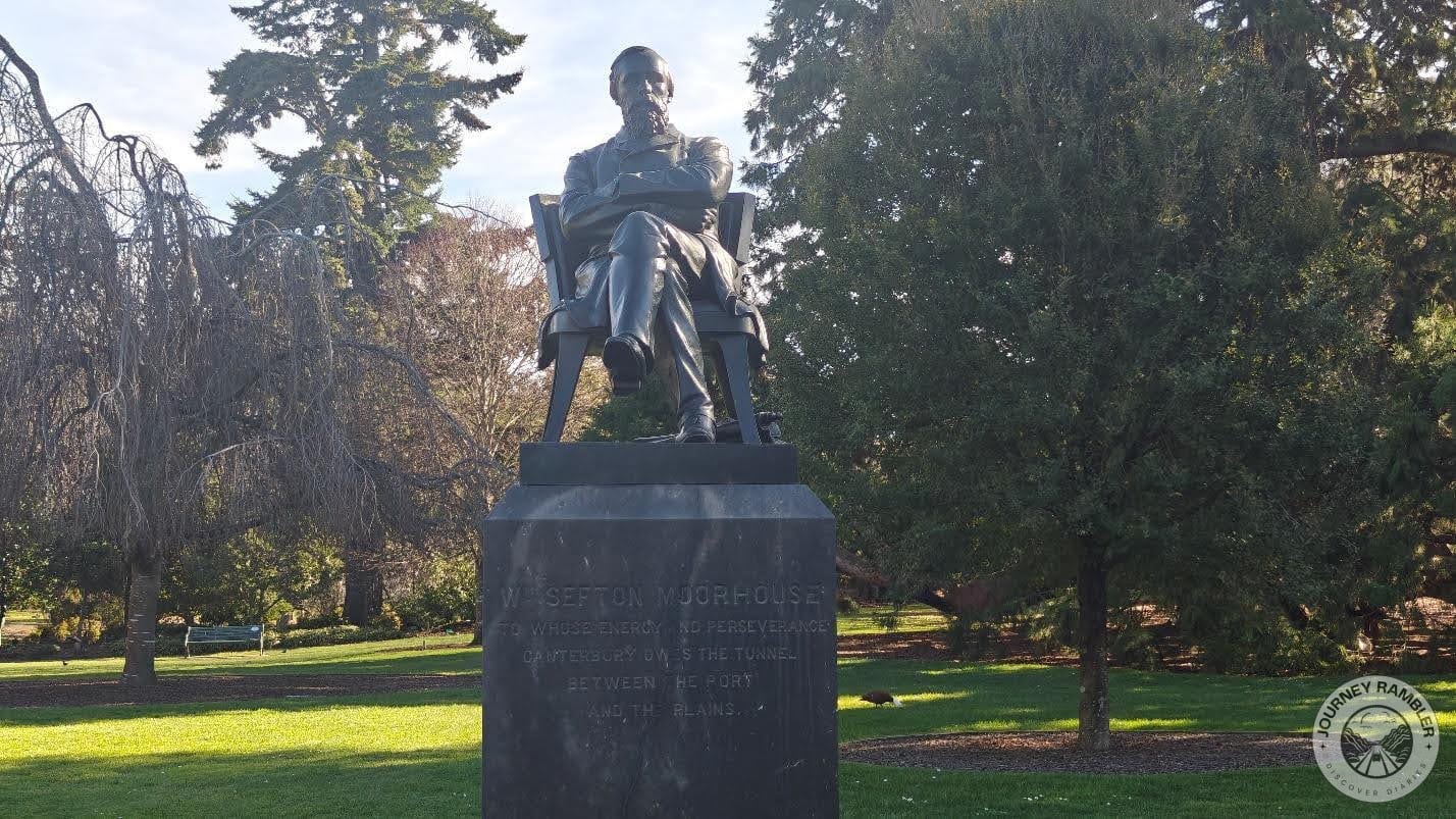 closer look at the statue of William Sefton Moorhouse