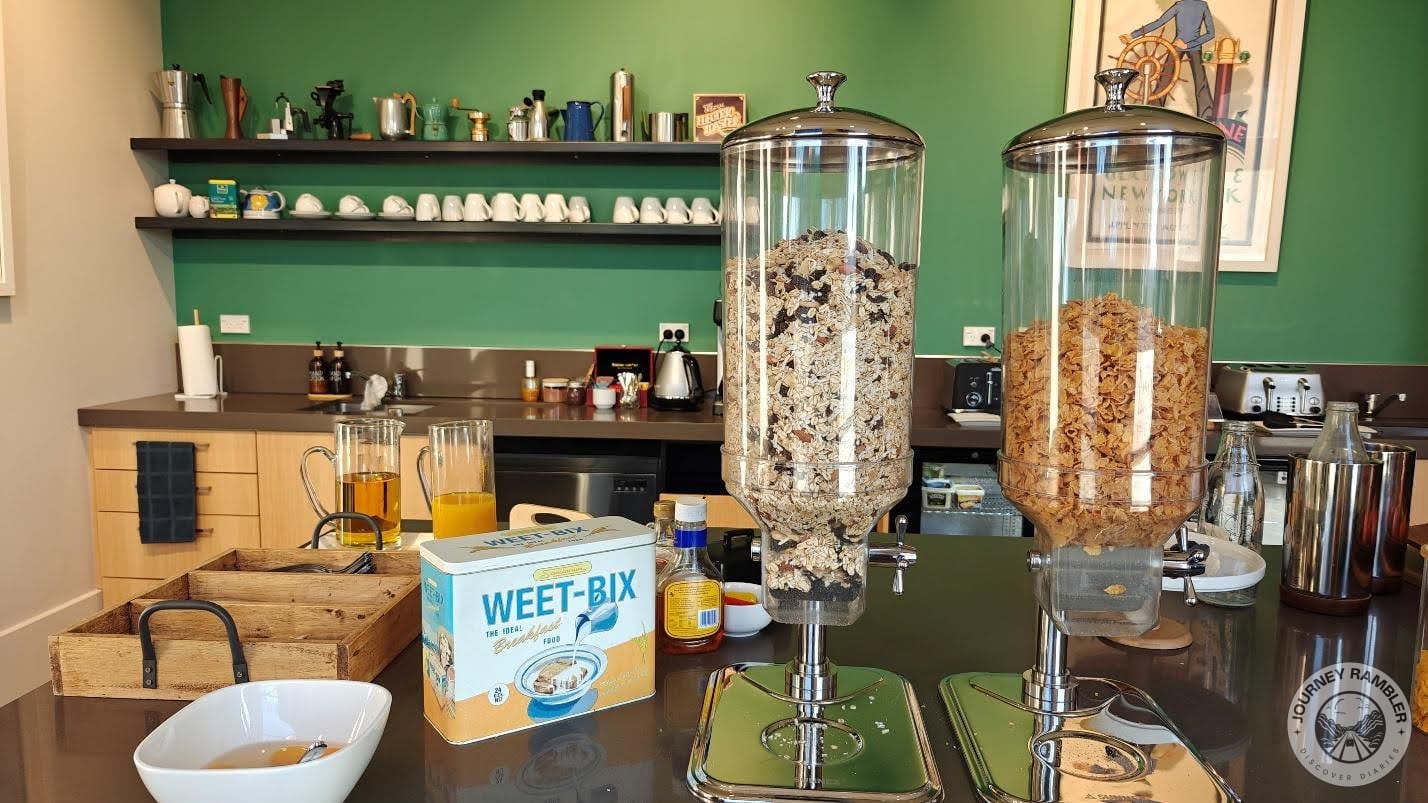 different kinds of cereals and Weet-bix and some different juices