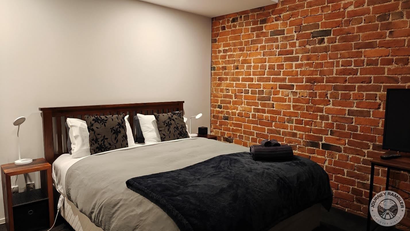 full wall of exposed brick