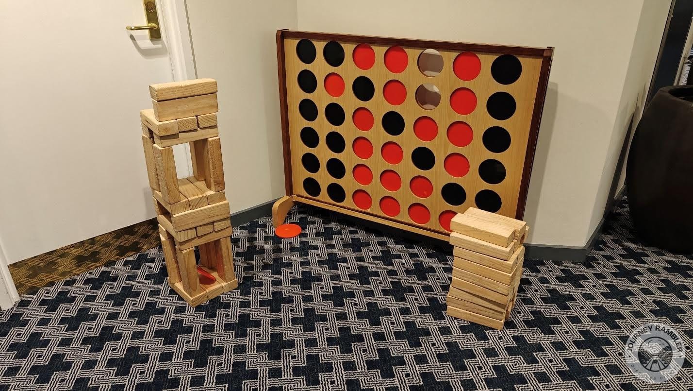 giant Connect Four game and the huge Jenga blocks