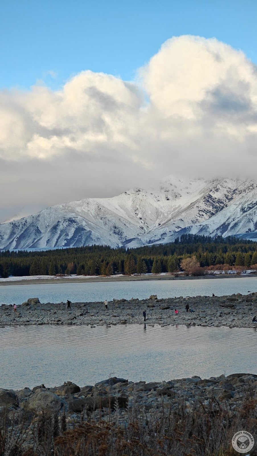 group of people checking out the banks of the lake over on the western side of the town