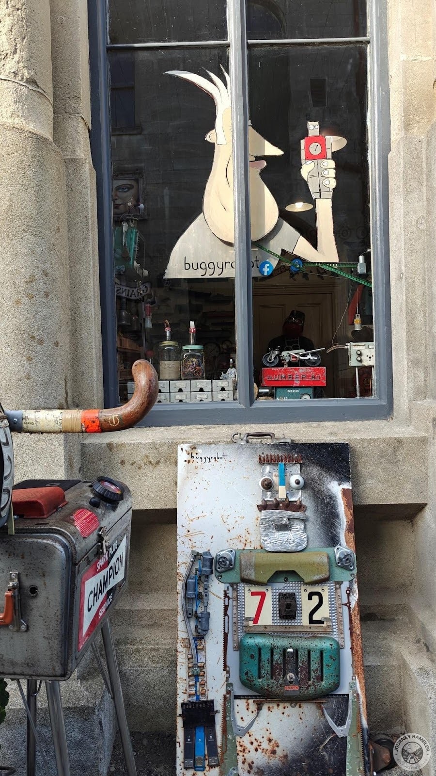 interesting sculpture made with old machines and tools