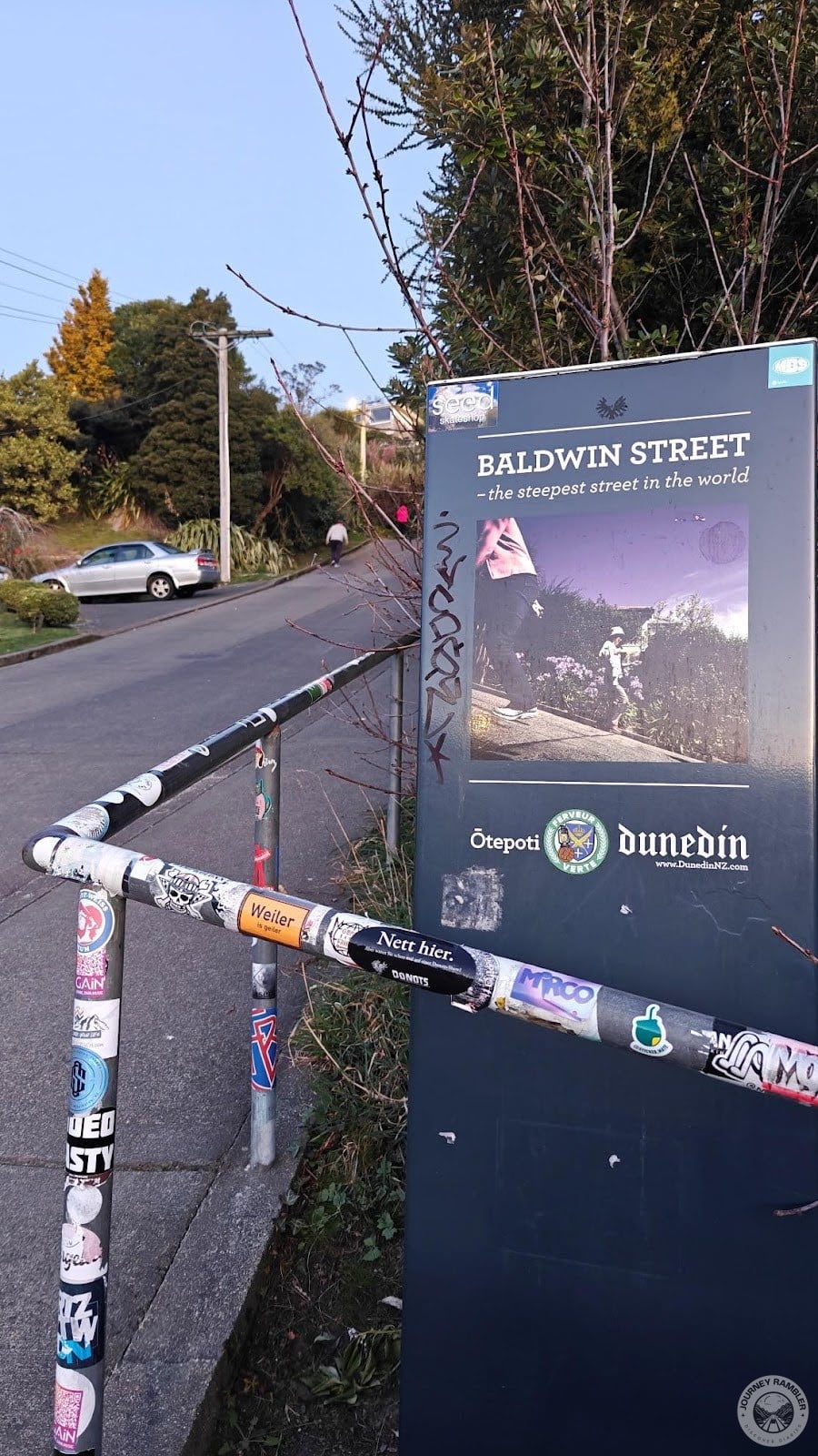 large poster about Baldwin Street being the steepest street in the world