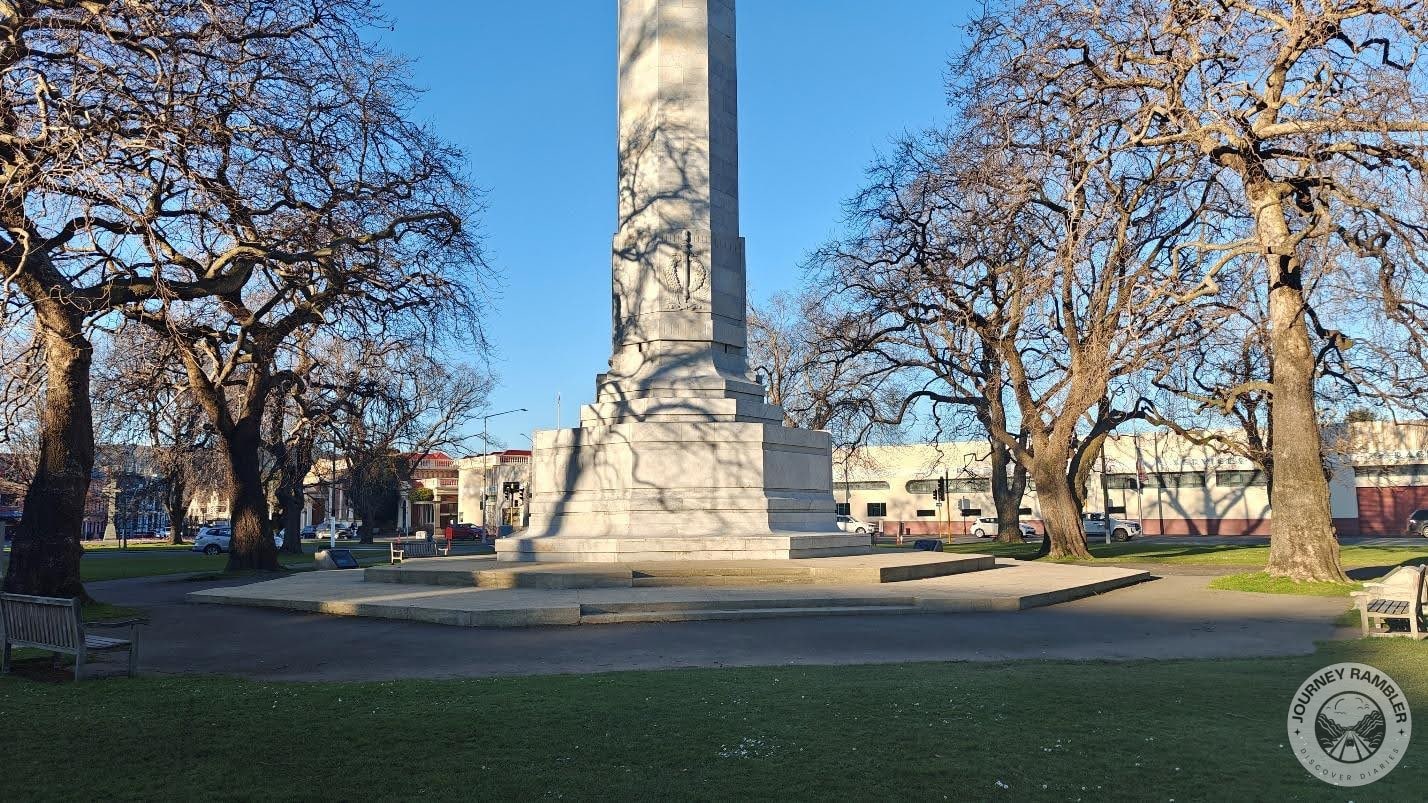 lawns and benches around the base of the cenotaph
