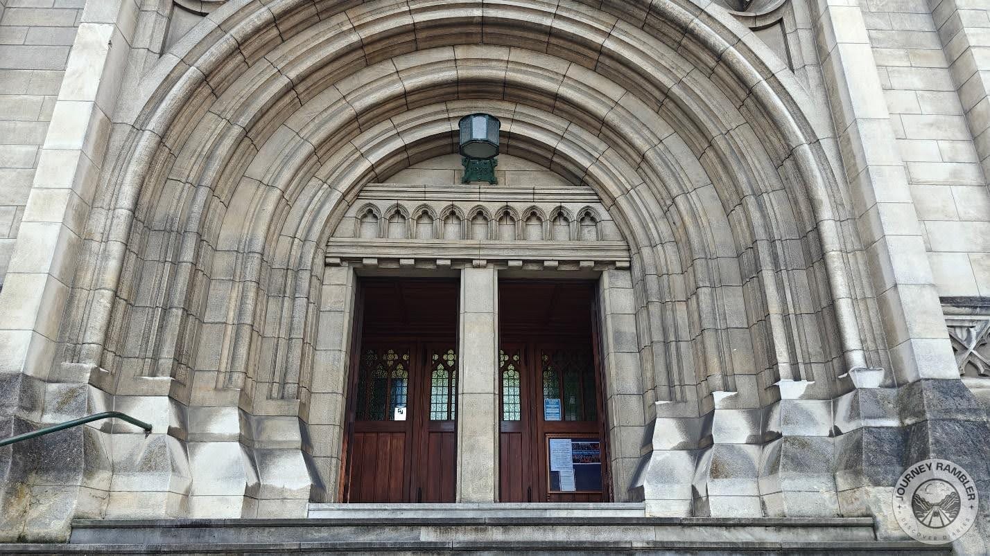 main entrance had a lamp hanging over it