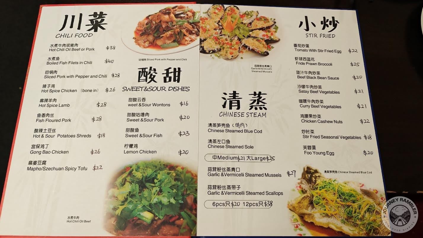 many meat options, like sweet and sour pork, Gong Bao chicken or beef with black bean sauce