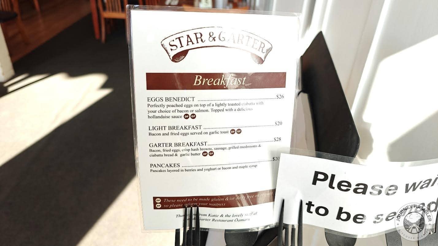 menu that showed the kinds of breakfast that they served