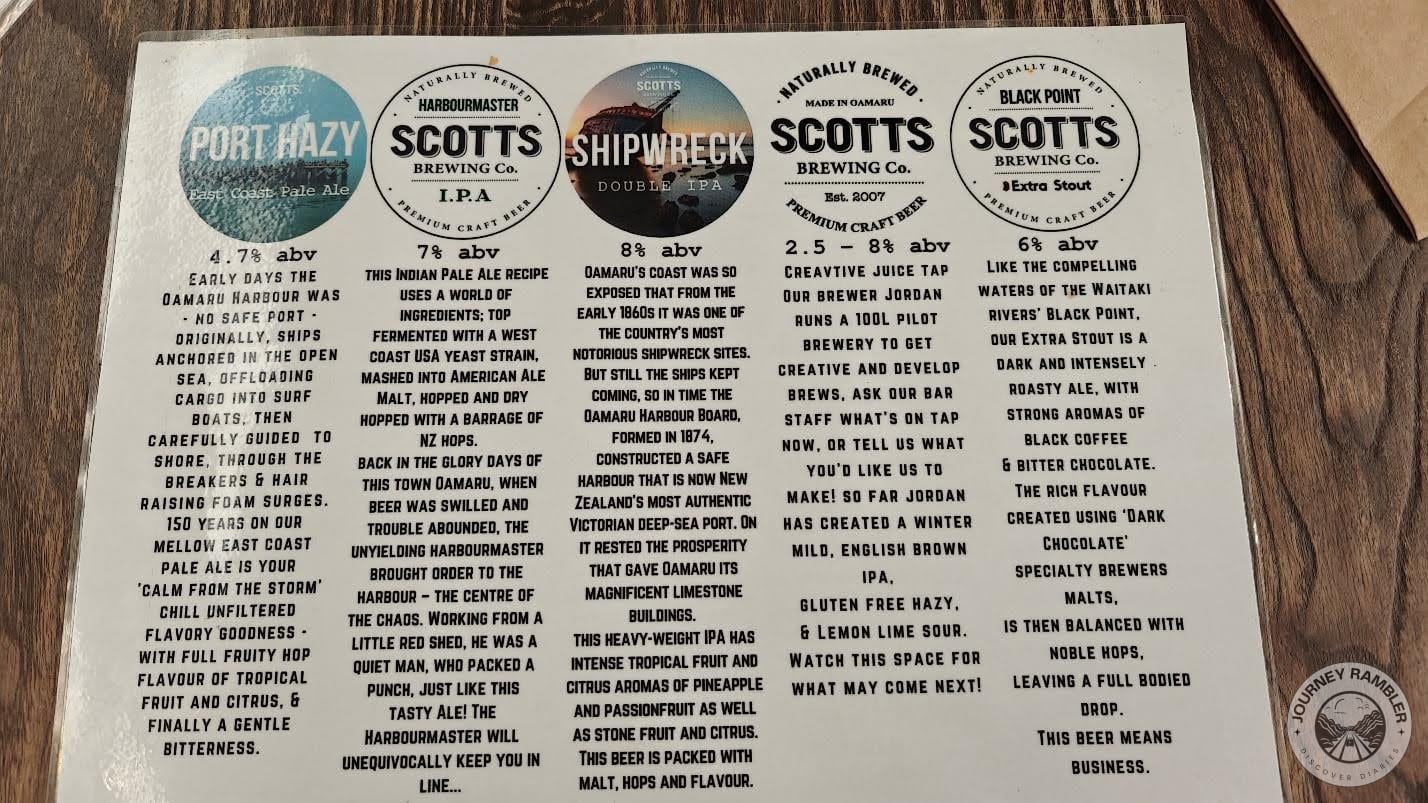 menus with the description of Scotts Brewery’s local brews