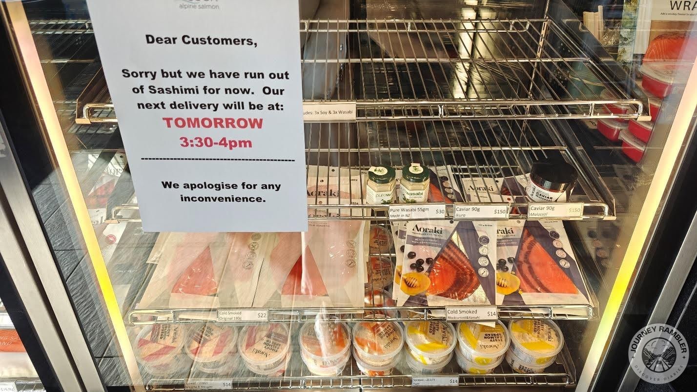 notice announcing that they had run out of sashimi for the day