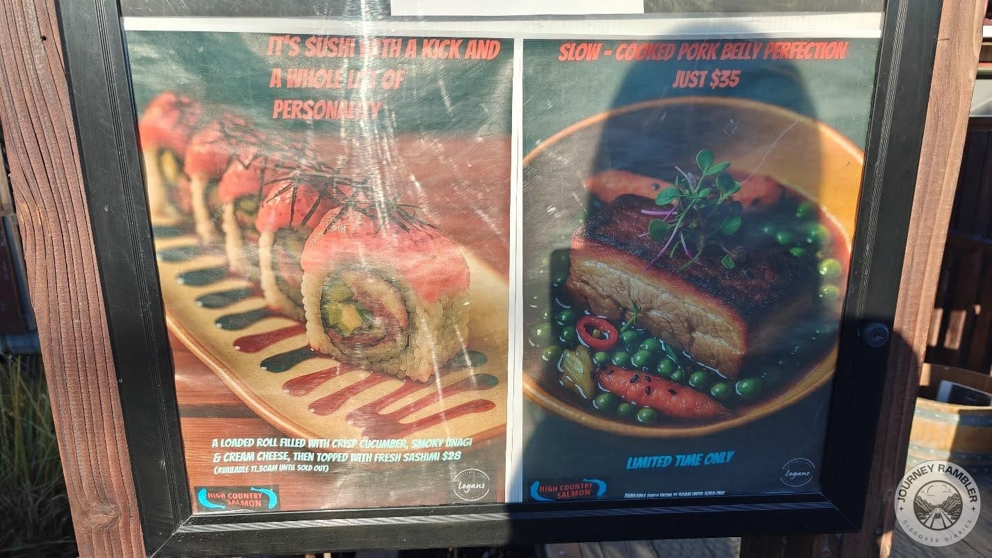 pictures of their sushi and their slow cooked pork belly