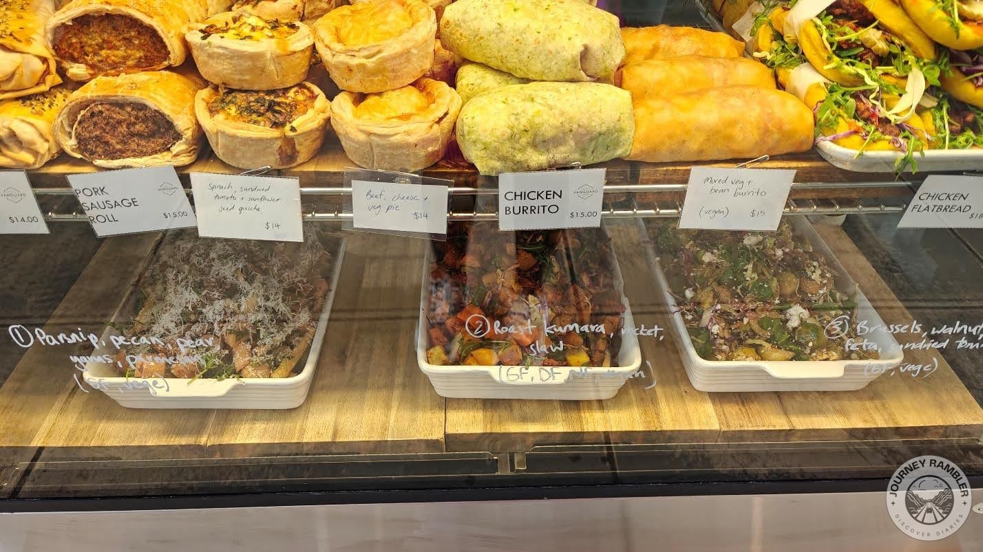 pies, sausage rolls and flatbreads along with vegetable salads