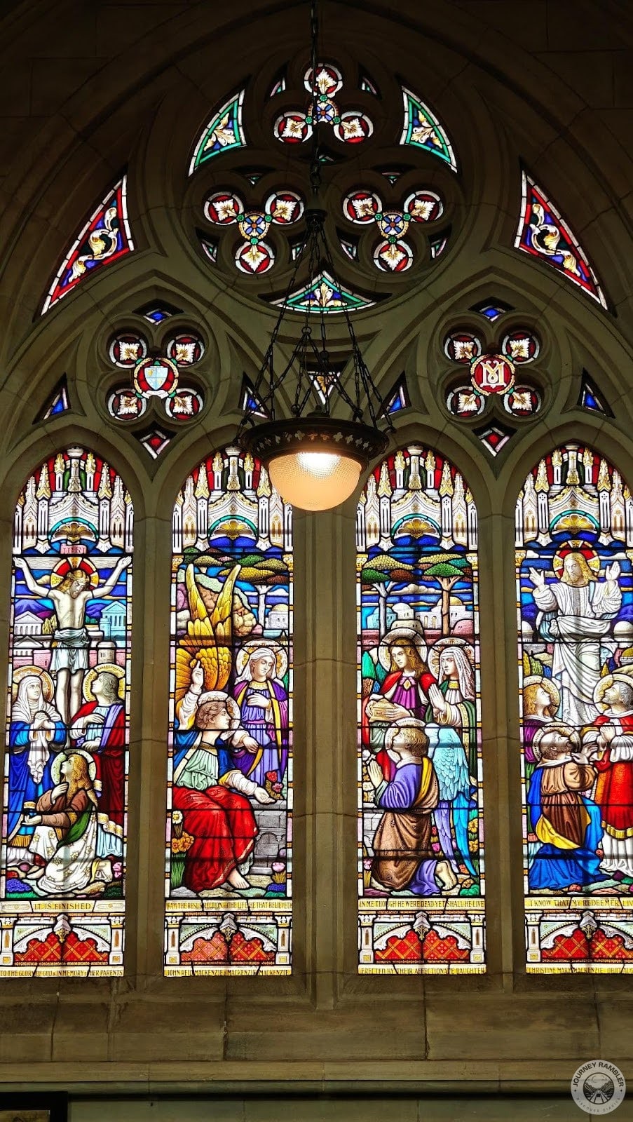 series of stained glass windows about the crucifixion and resurrection of Jesus Christ