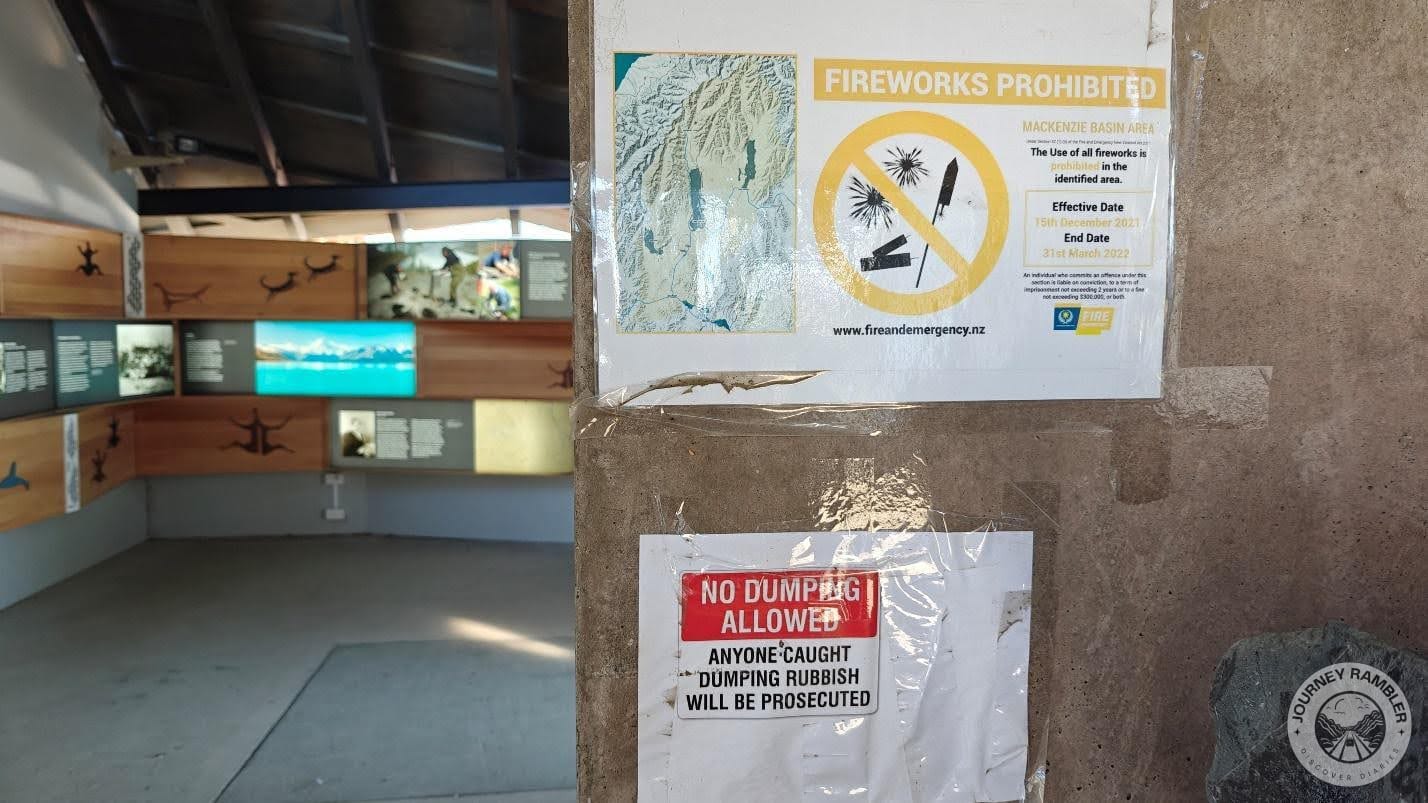 signs prohibiting the use of fireworks or of dumping waste at the front