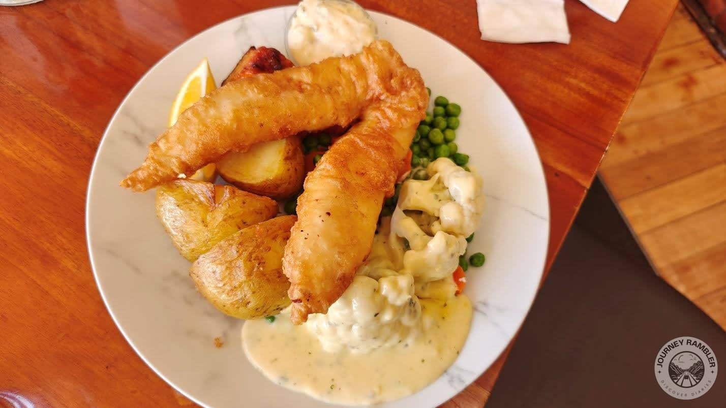 special blue cod, which was served with vegetables and a lovely cheese sauce