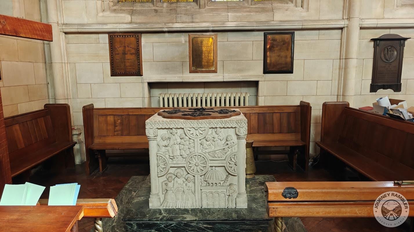 stone sculpture in one corner