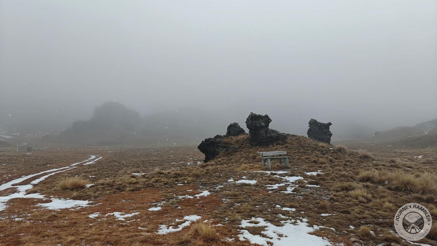 strange hill with huge rocks on top of it
