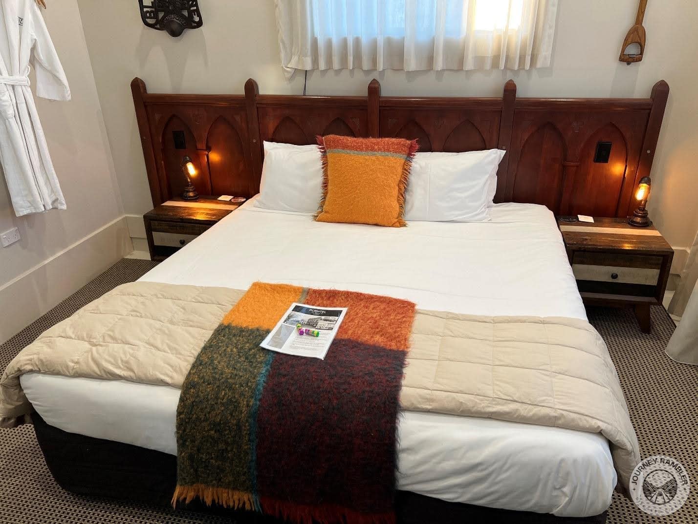 thick blanket and mints along with a history of the hotel building